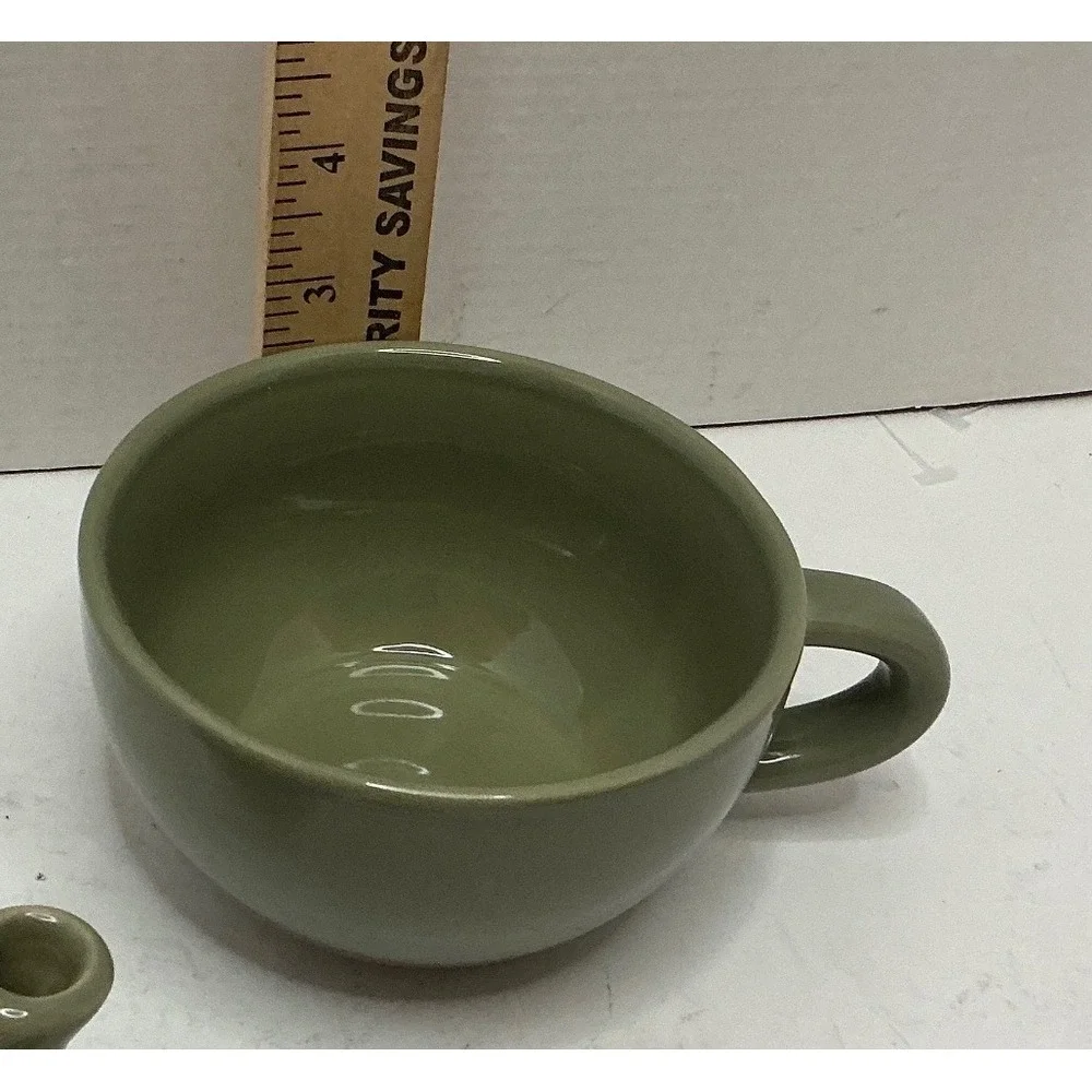 Pier 1 Tea for One Set Sage Green Ceramic Stackable Teapot and Cup Small Minimal